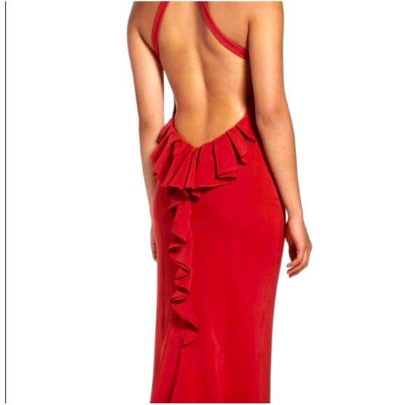 $450 SHOWSTOPPER Red Maria Bianca Nero Low Back MERMAID Gown Dress Fits Size 6 - Picture 1 of 11
